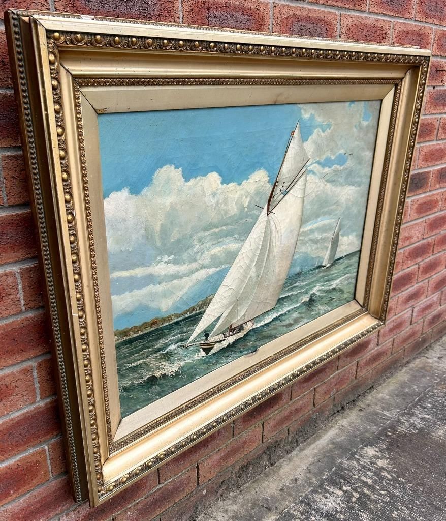 250.0 John Greenough American 19th Century Sailing Ship Boats Oil On Canvas Painting photo