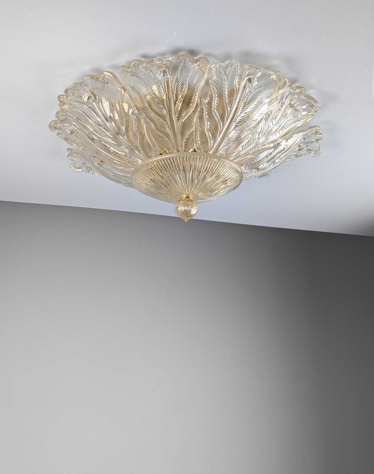 Barovier & Toso Foglia D'oro Recessed Ceiling Lamp, Murano, Italy, 1980s