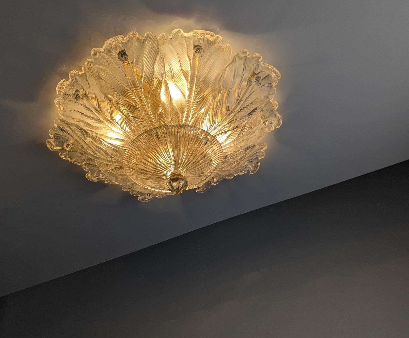 Barovier & Toso Foglia D'oro Recessed Ceiling Lamp, Murano, Italy, 1980s photo buy