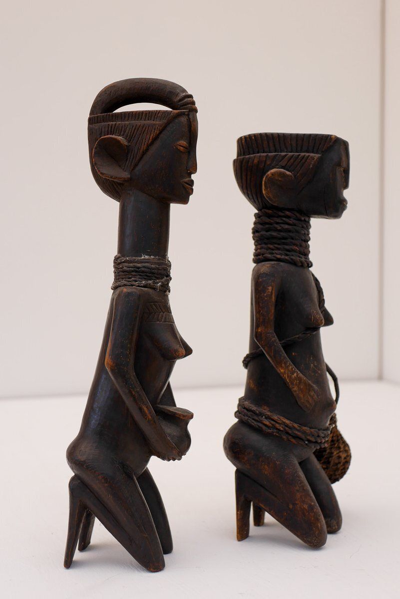 Mid 20th Century Traditional African Hardwood Tribal Nude Female Statues, 1920s, Set Of 2 photo 675.0