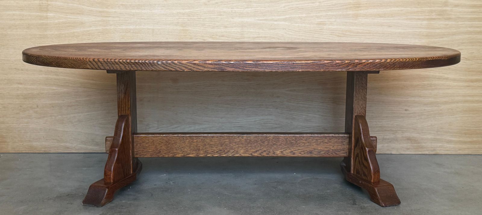 Low Oval Oak Table In Arts & Crafts Style photo Furniture