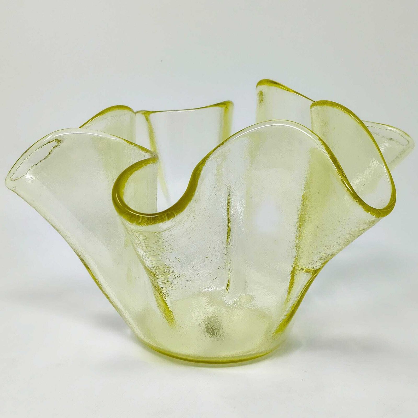 Vase « Fazzoletto » en verre de Murano jaune par Dogi, Italie, années 1970 photo vintage