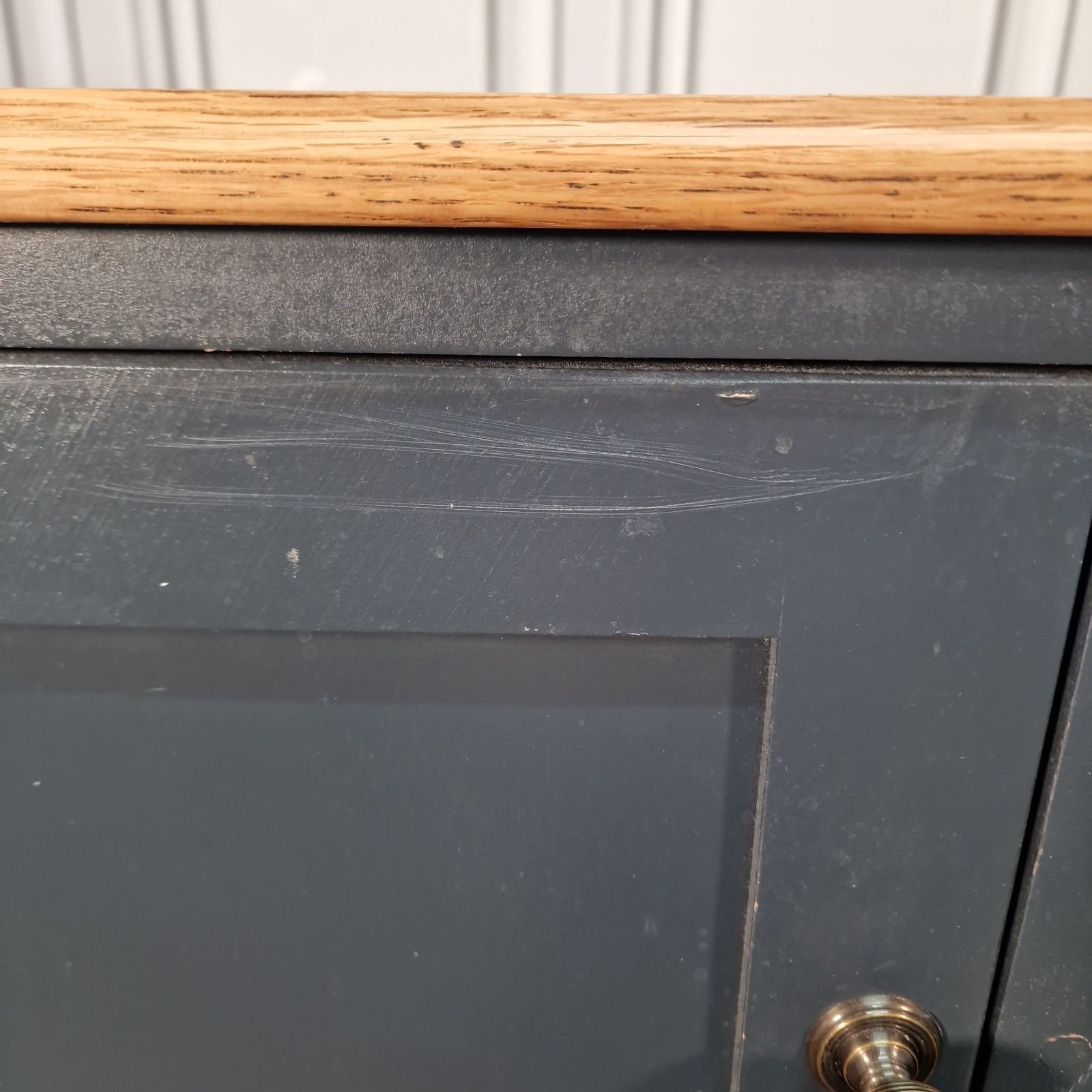 photo for sale Vintage Pair Bedside Cabinets Painted Oak Top Wooden Nightstands Pot Cupboards