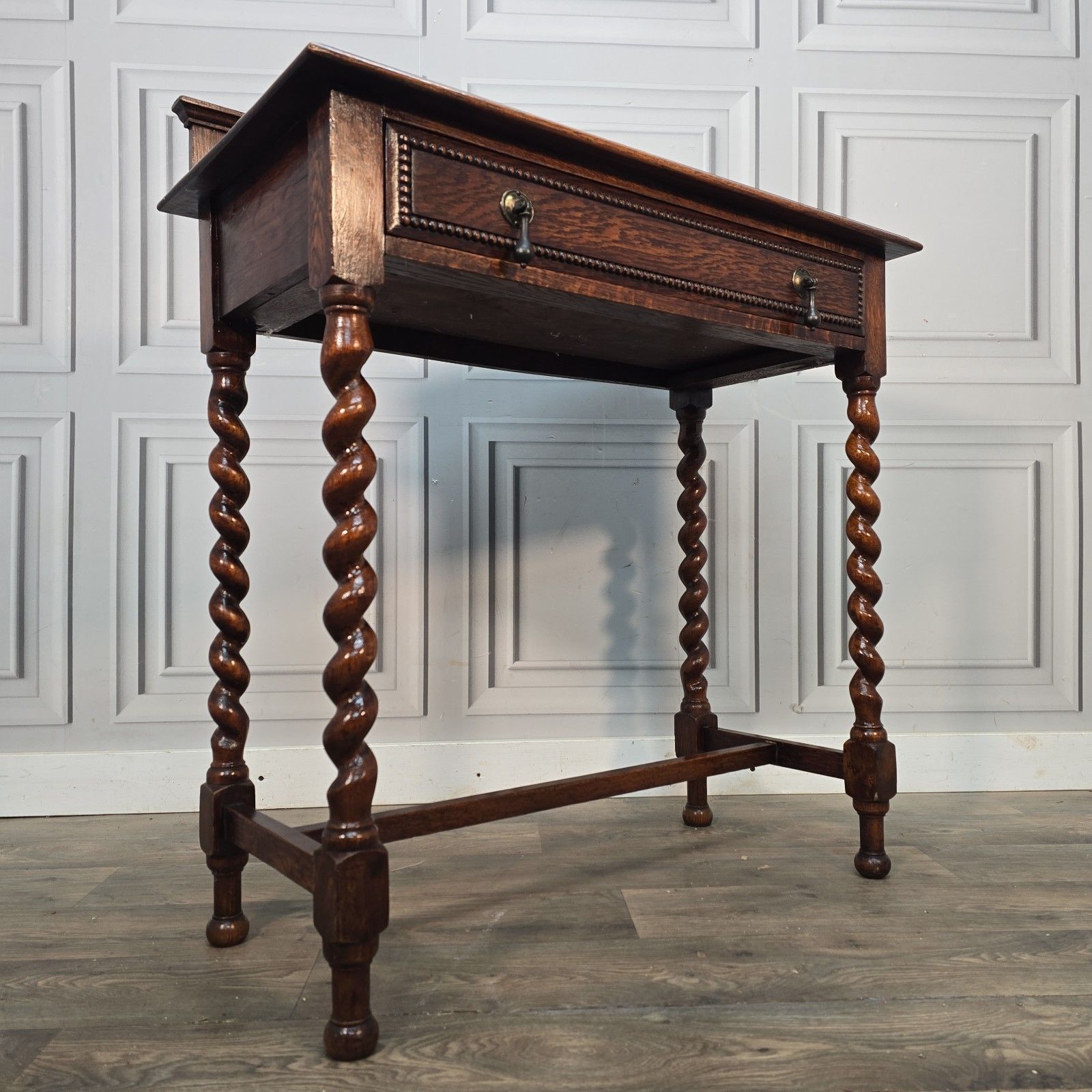 Antique Oak Hall Table Solid Wood Barley Twist Console Side Lamp Jacobean photo furniture
