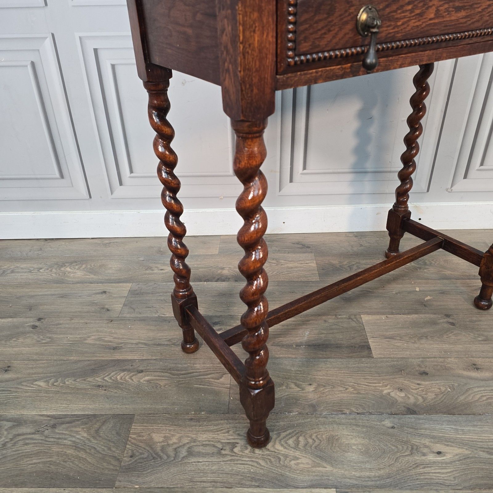 Antique Oak Hall Table Solid Wood Barley Twist Console Side Lamp Jacobean photo for sale