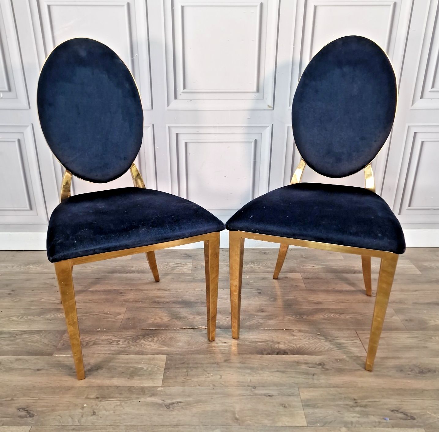 Vintage Dior Style Chairs Gold Upholstered Dining Bedroom Seats Retro Mcm Pair