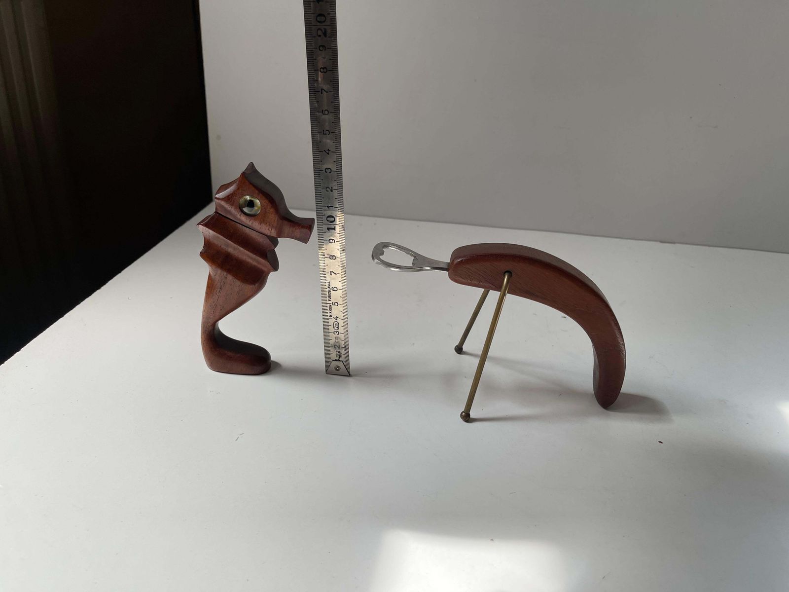Vintage Danish Seahorse Corkscrew & Lobster Bottle Opener In Teak, 1960s photo vintage
