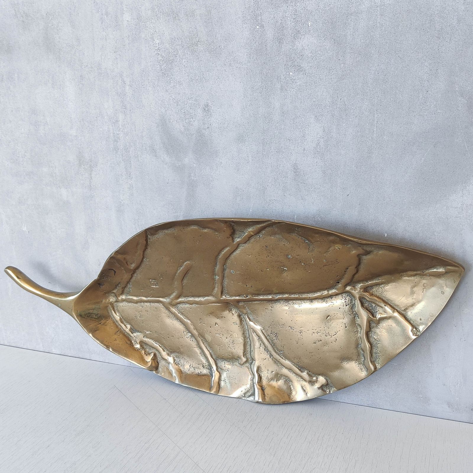 photo for sale A David Marshall 1980s Brutalist Sand Cast Brass Large Sculptural Leaf Centrepiece