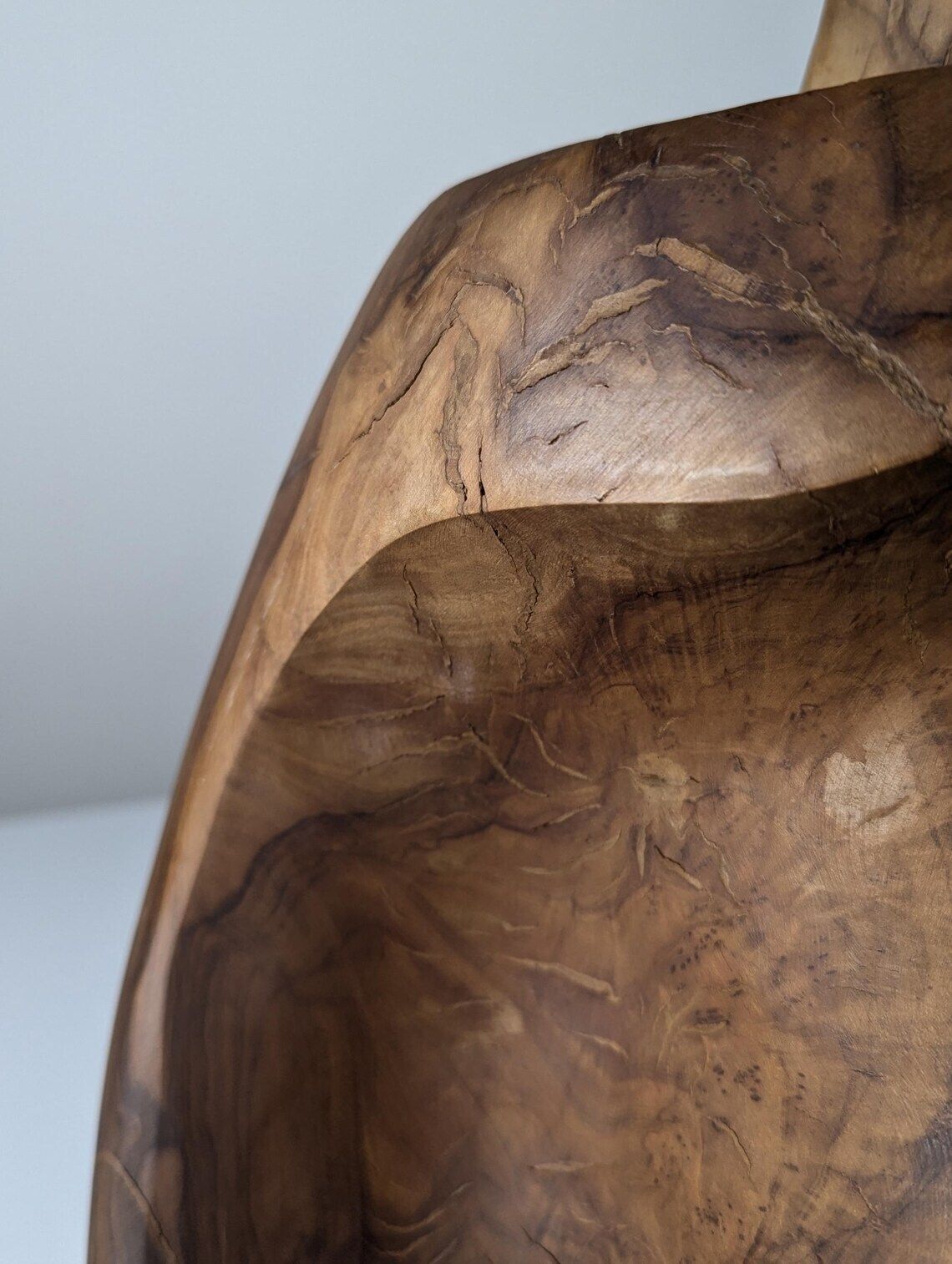 Organic Modern Sculptural Carved Olive Wood Table Lamp 1970s photo Lighting