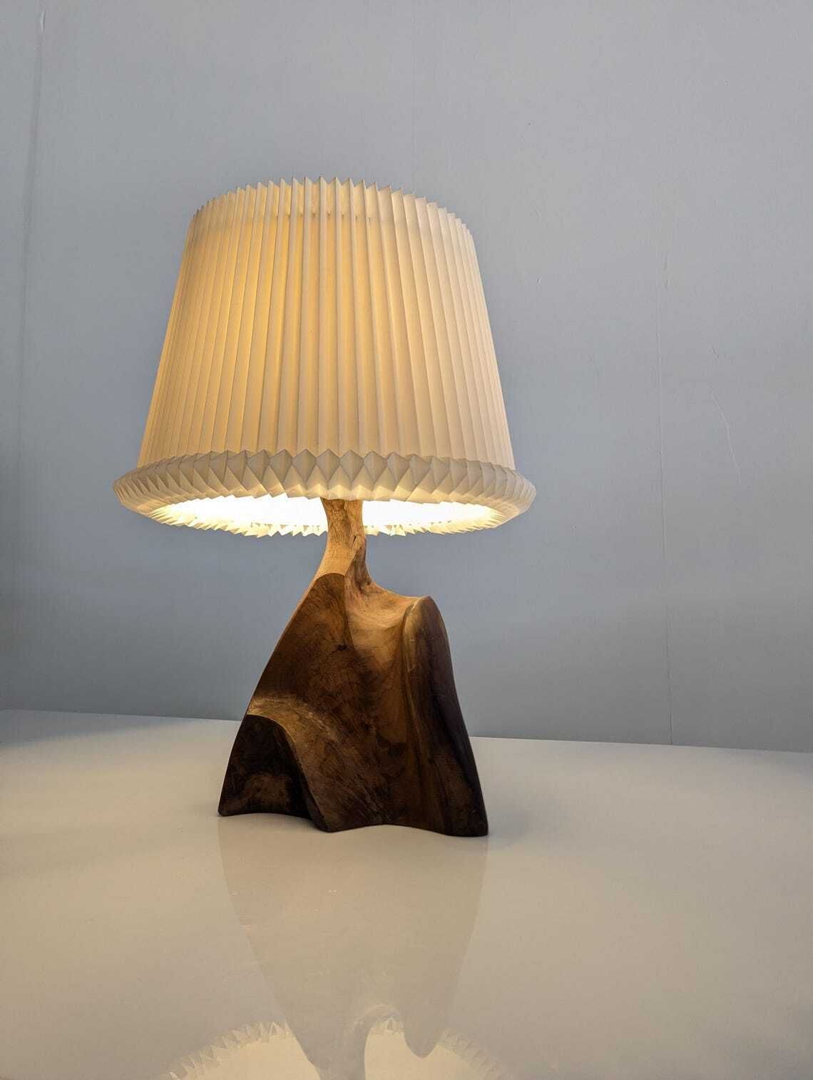 photo furniture Organic Modern Sculptural Carved Olive Wood Table Lamp 1970s