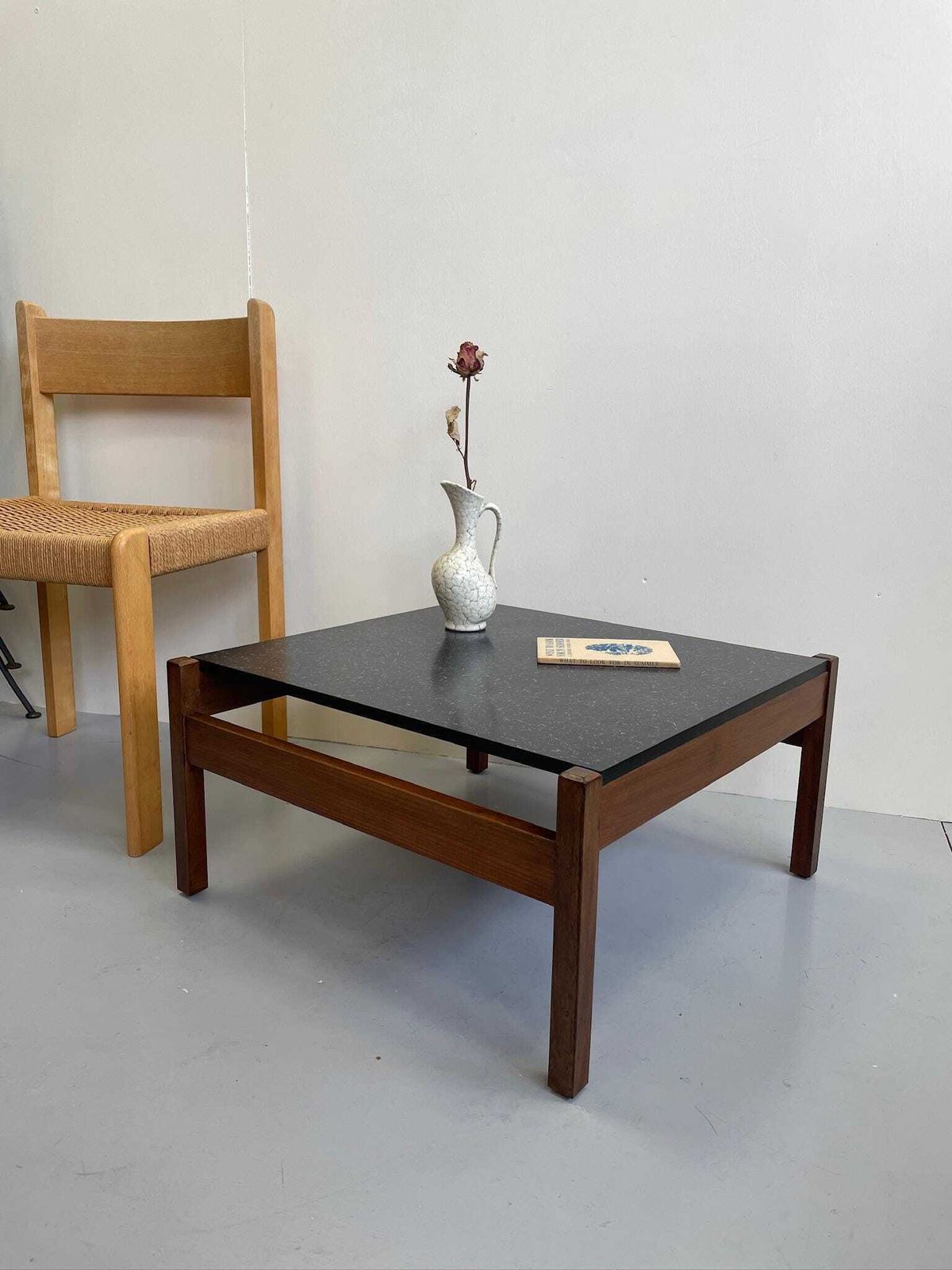 Low Coffee Table Designed By Guy Rogers Black Formica Top And Chunky Modernist Frame