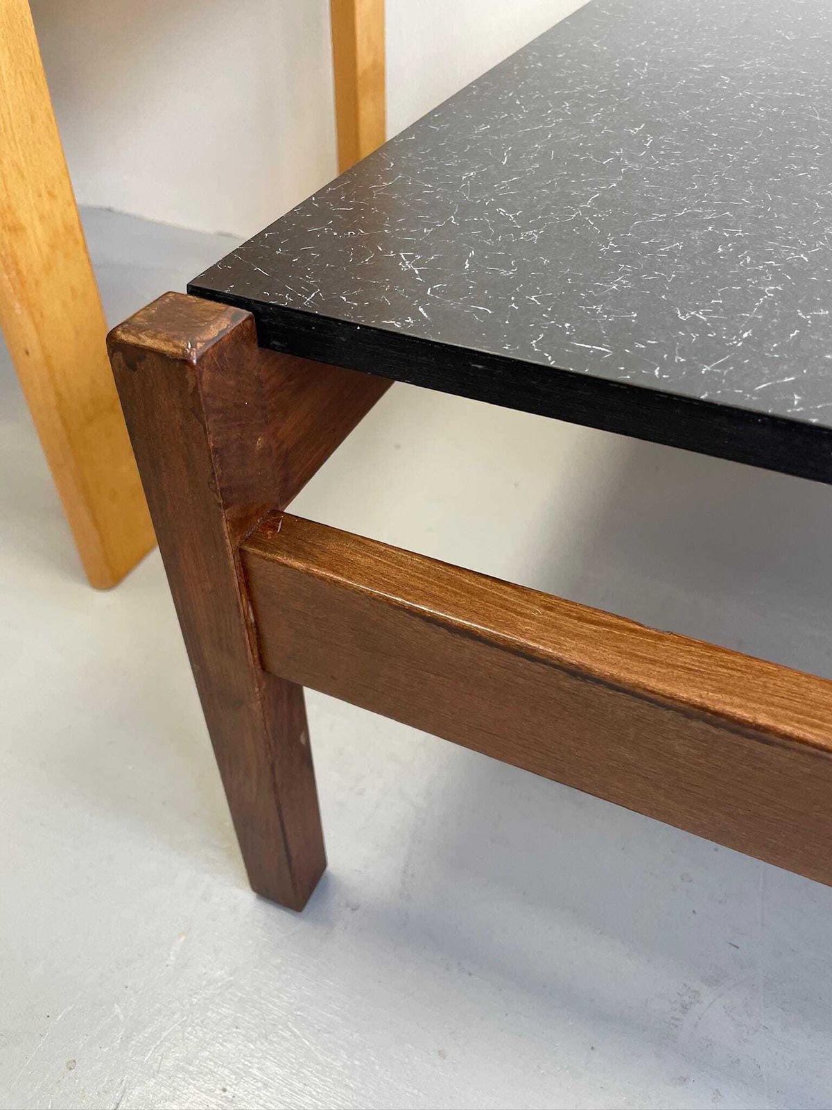 Low Coffee Table Designed By Guy Rogers Black Formica Top And Chunky Modernist Frame photo vintage