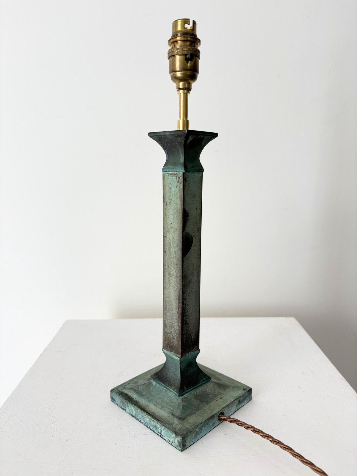 Verdigris Column Table Lamp In Green Cast Metal photo vinterior