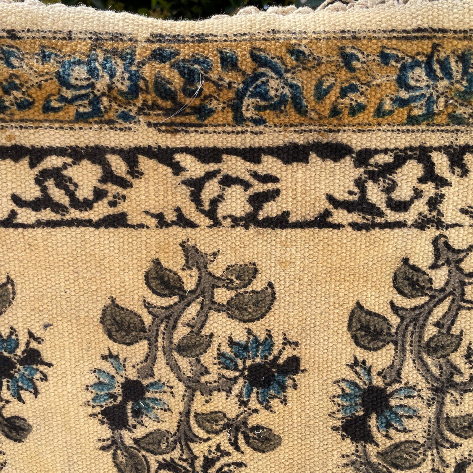 Hand Printed Floral Runner Rug Cream Pale Yellow Cotton Indian Block Print Long Hallway Rug Vintage Accent Entryway Hallway photo Textiles