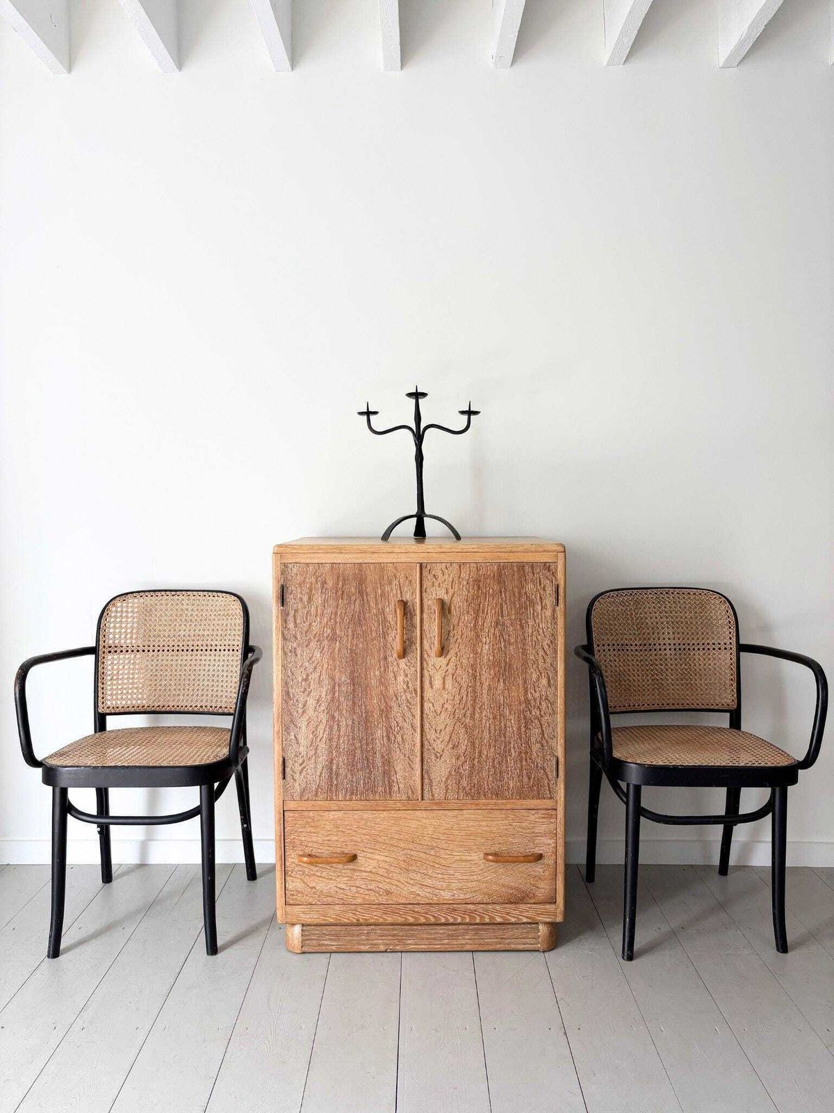 1930s Limed Oak Tallboy Cabinet With Drawers