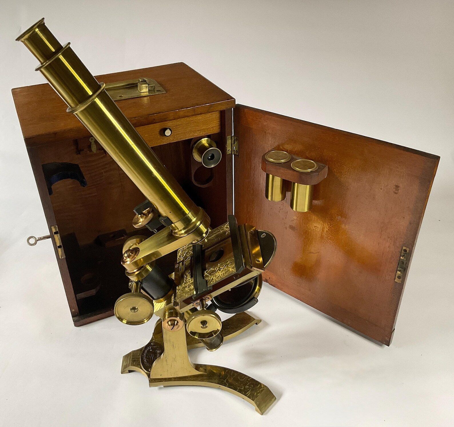 Magnificent Mid Victorian Cased Brass Microscope By James Parkes & Son, Birmingham – C. 1860–1870.