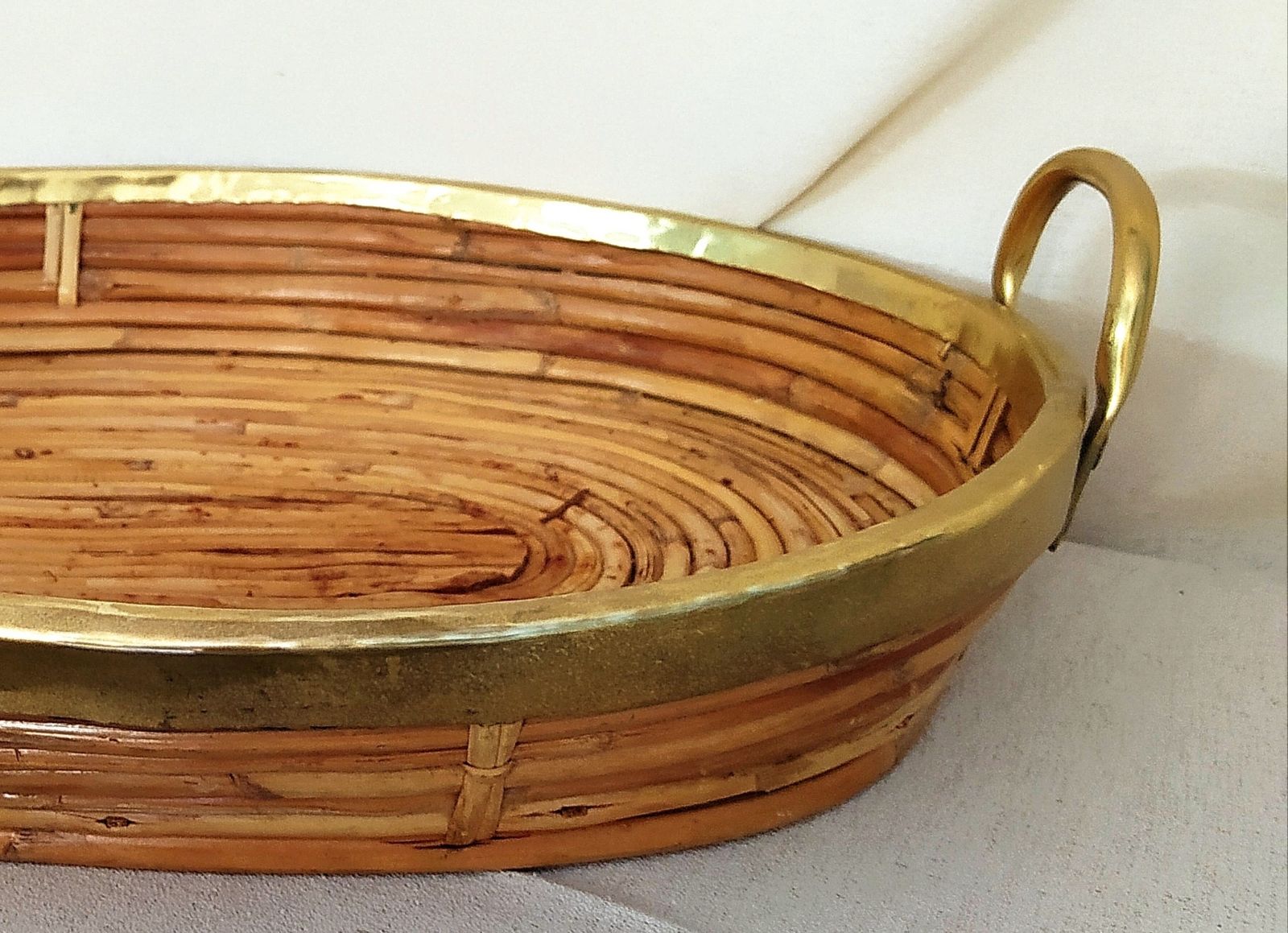 1970's Large Pencil Reed Basket. photo vintage