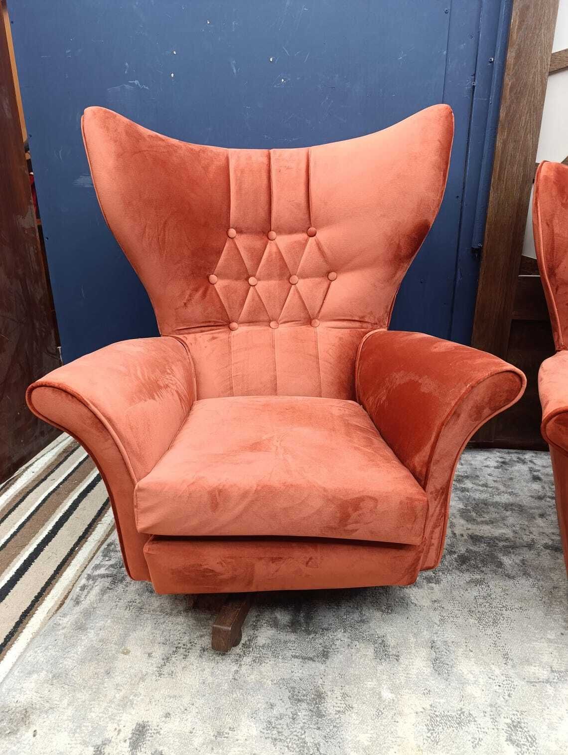 Rare 1960s G Plan Blofeld Swivel And Tilt Three Piece Suite  Fully Restored In Burnt Orange Velvet photo vinterior
