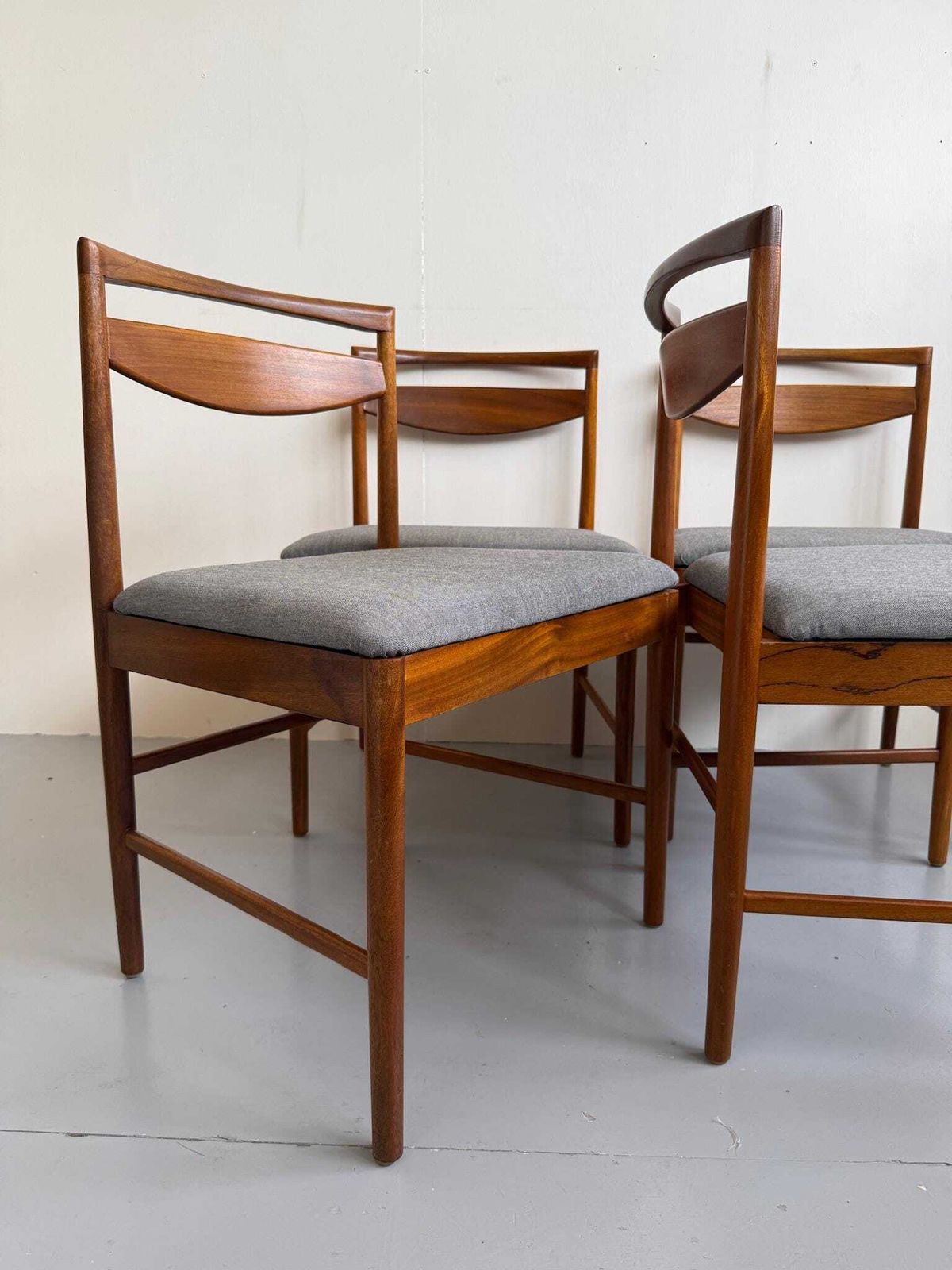 Set Of 4 Teak McIntosh Mid Century Dining Chairs With Grey Kvadrat Seats photo 590.0