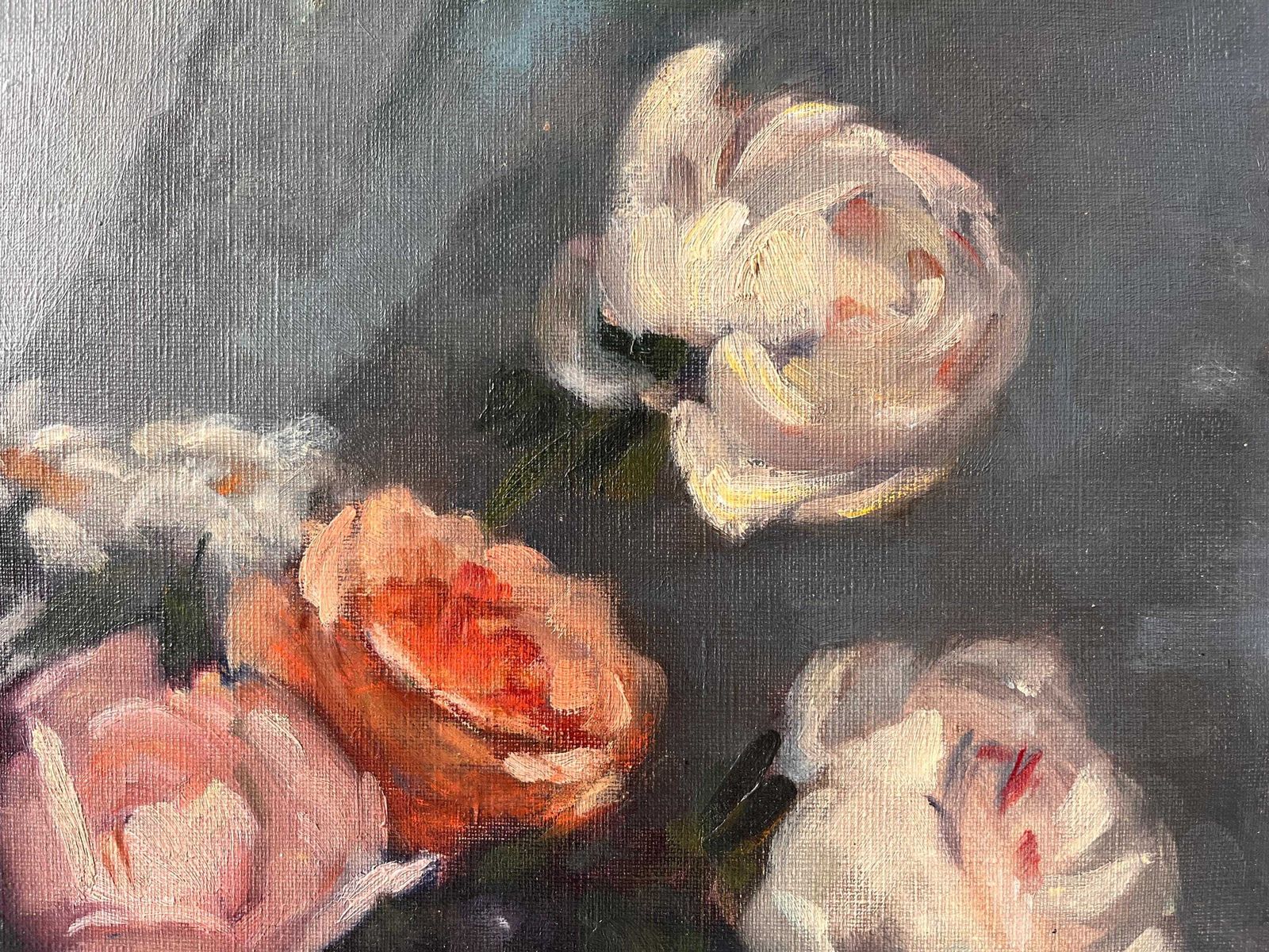 Stilleven met rozen, olieverf op doek, antiek bloemenschilderij, Frans stilleven, jaren 1930 photo buy