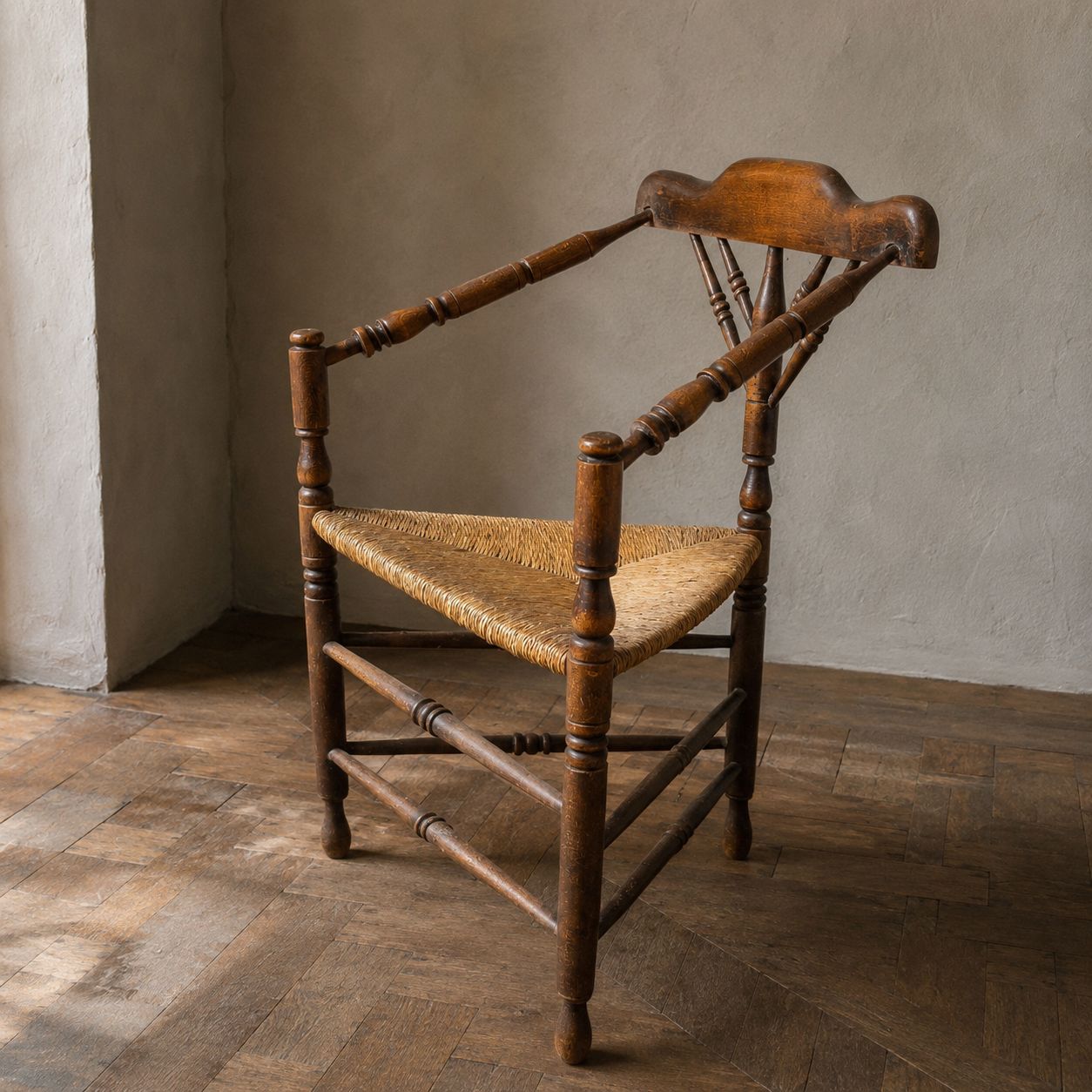 Antique Rush Seated Corner Chair, Circa 1880–1910 photo furniture