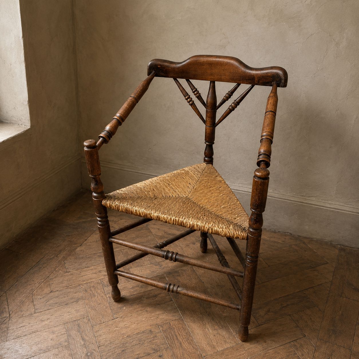 Antieke Hoekstoel Met Biezen Zitting, Ca. 1880–1910 photo vinterior