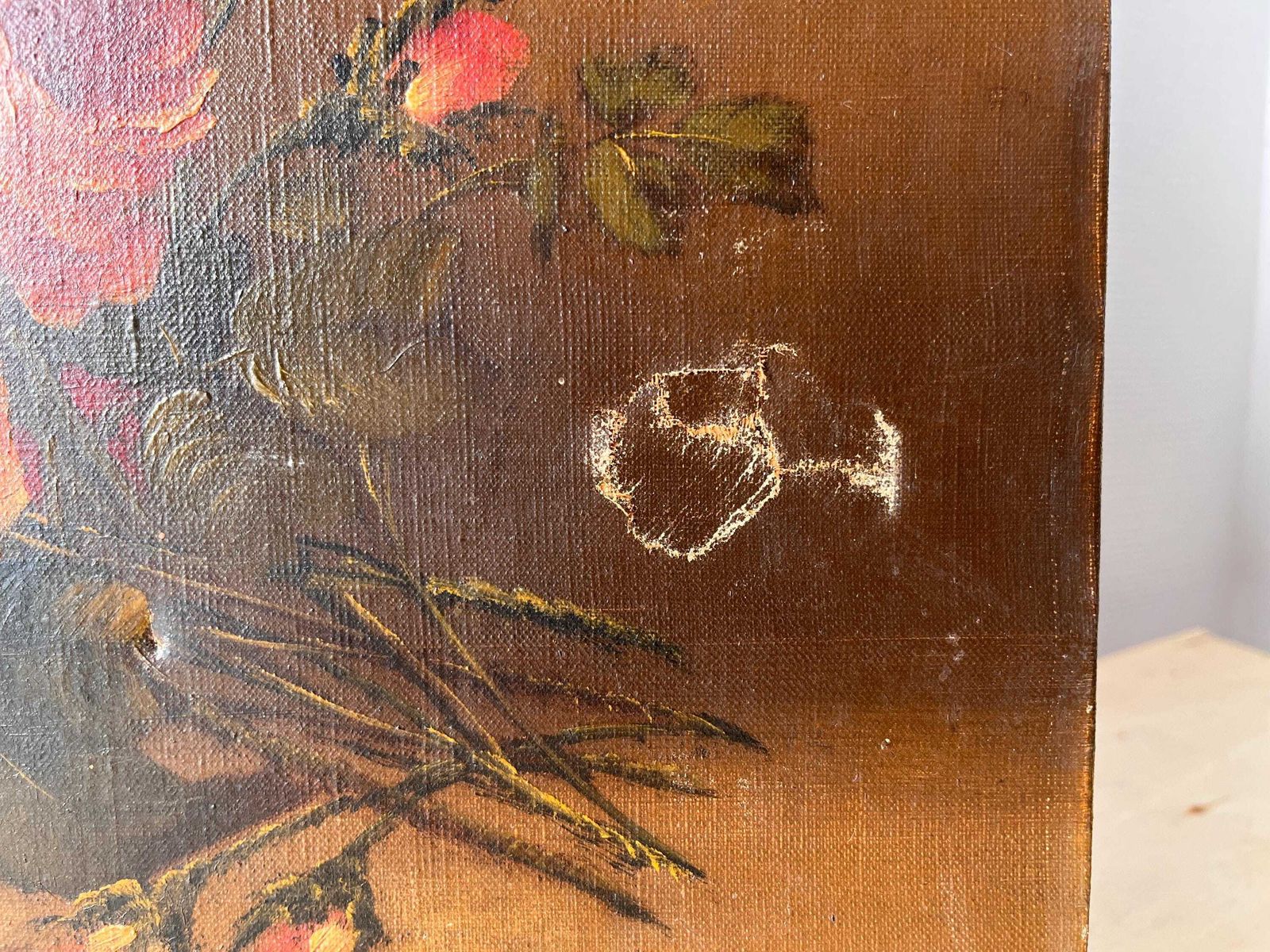 Art Nature morte aux roses, huile sur toile d'époque, peinture de fleurs, années 1900 photo