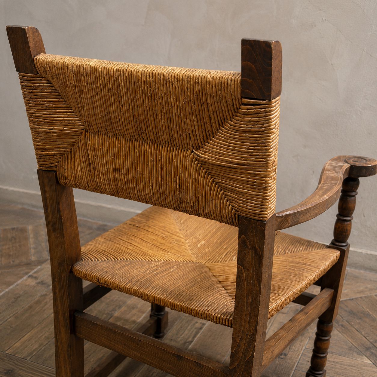 Rustieke gevlochten houten fauteuil, jaren 1960–1970 photo for sale