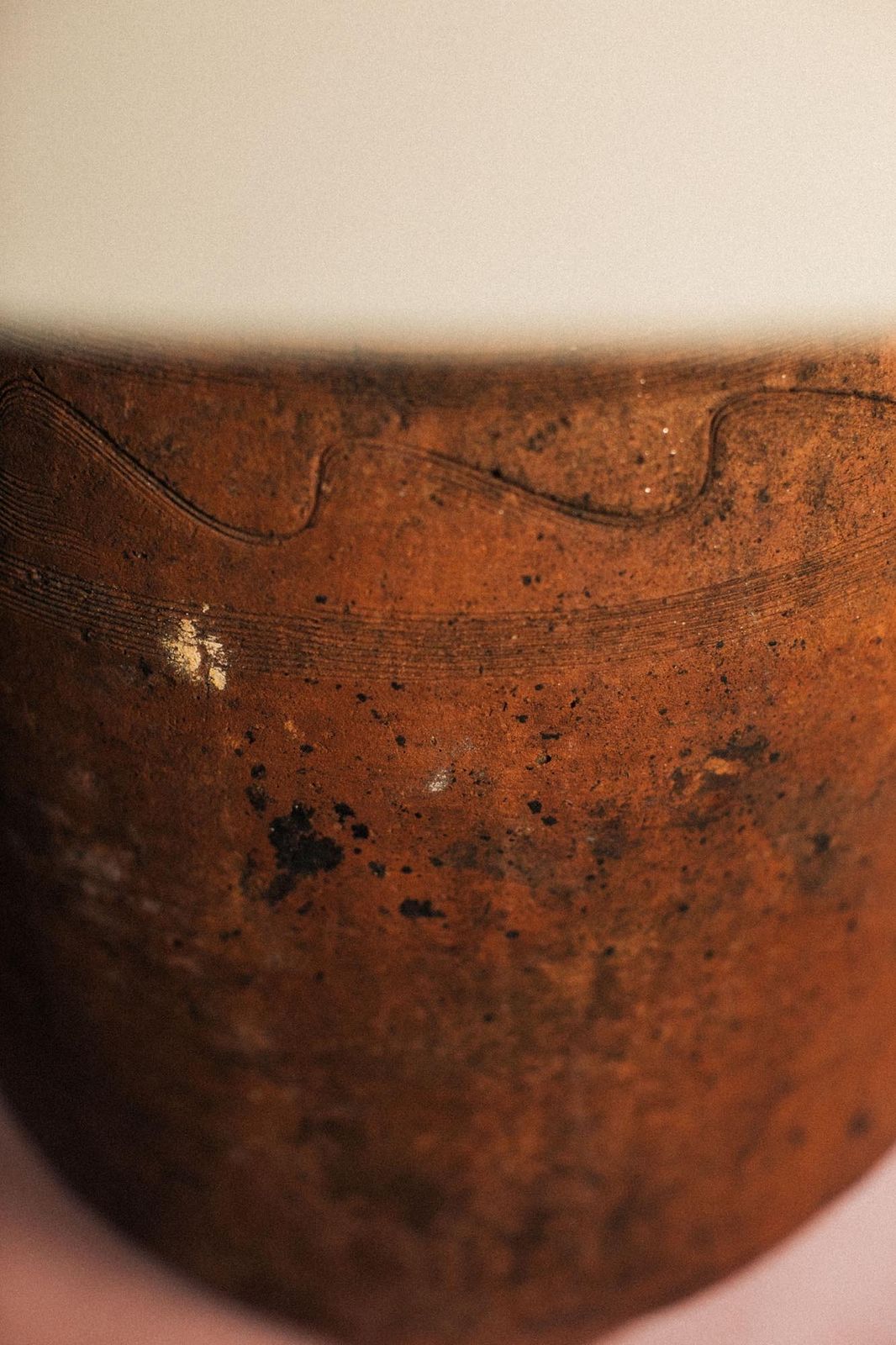 Carved Earth Terracotta Lamp photo for sale