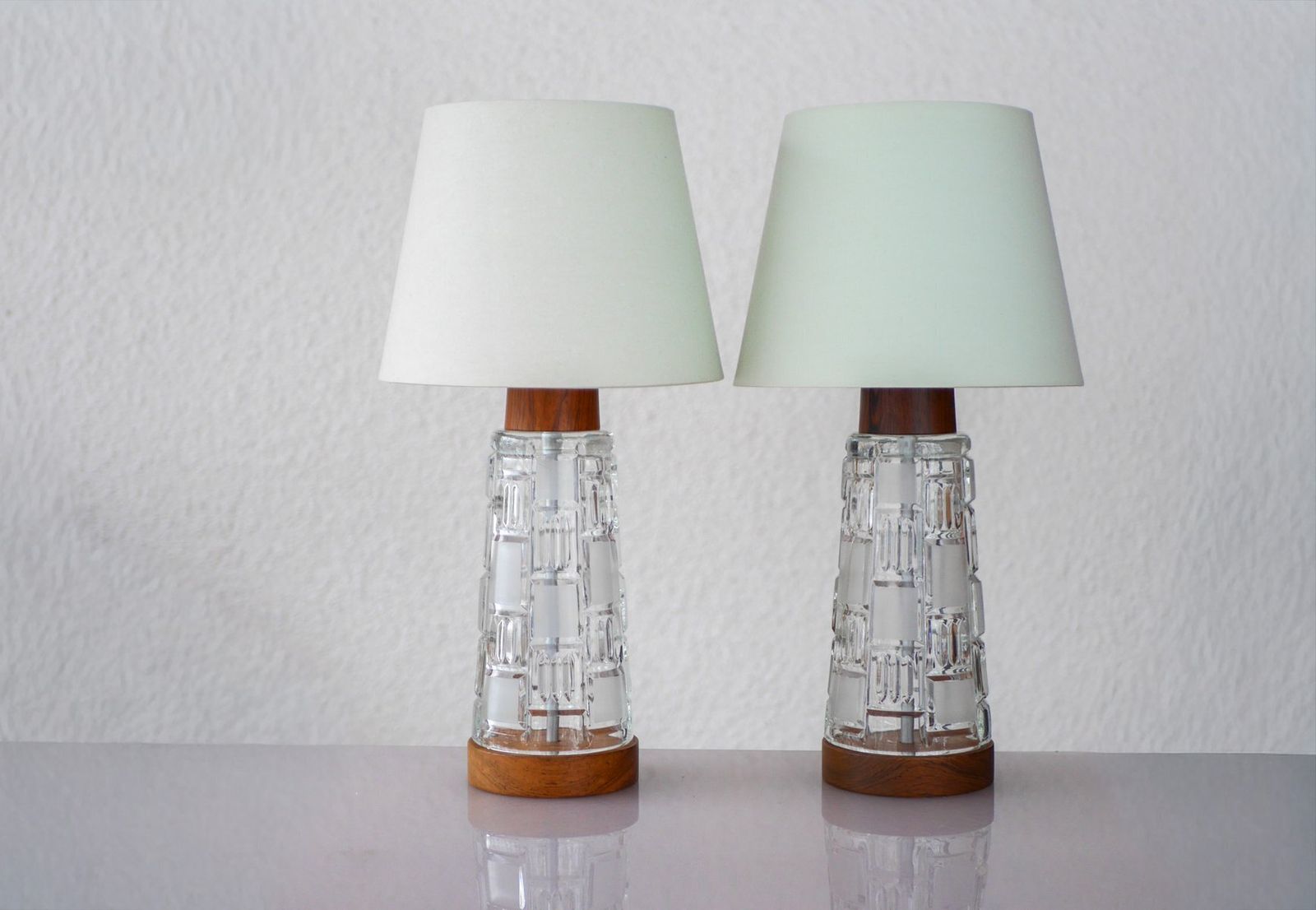 Mid Century Modern Scandinavian Teak And Glass Table Lamps, Set Of 2 photo 950.0