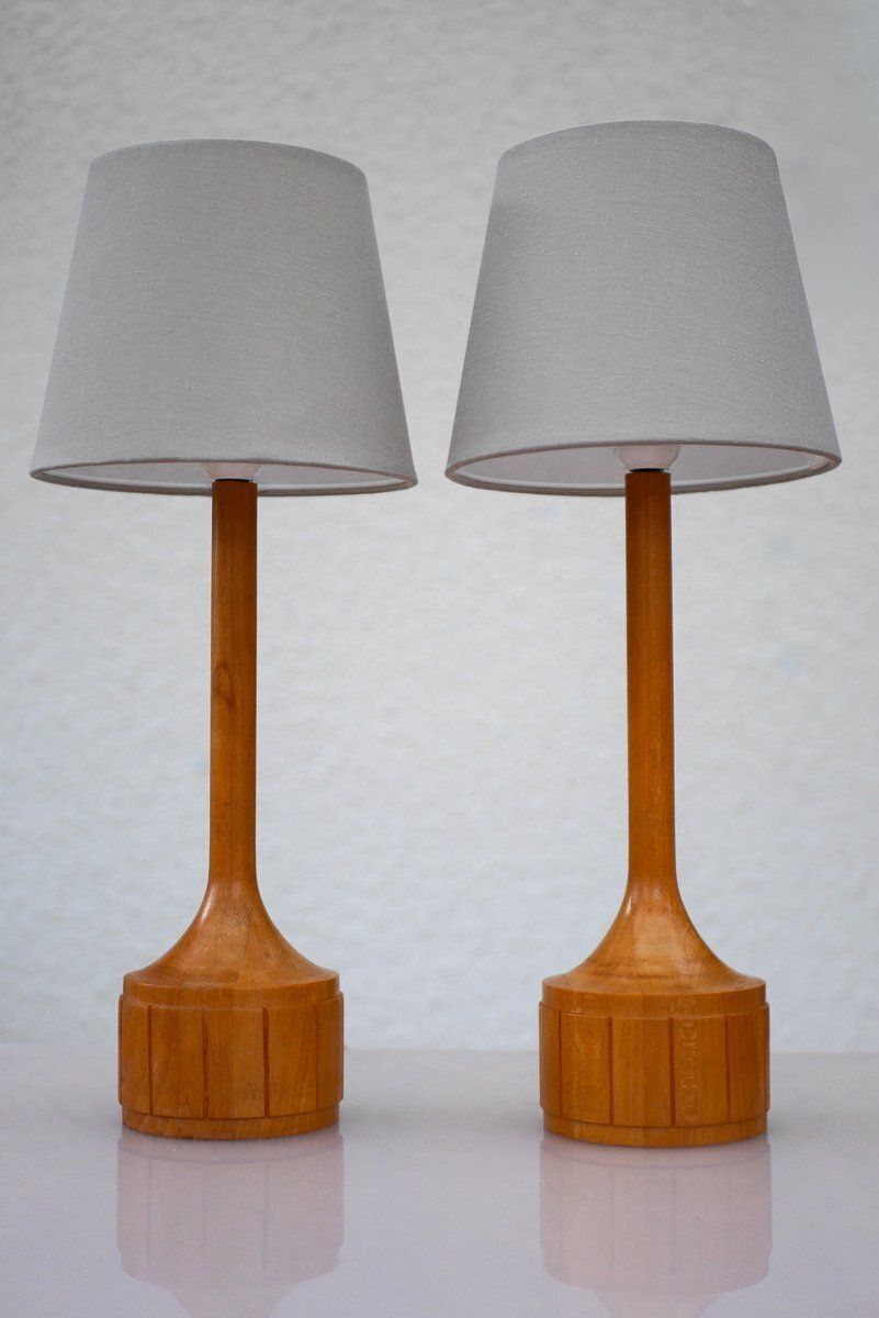 Scandinavian Oak Table Lamps From Elpe, Set Of 2 photo vintage