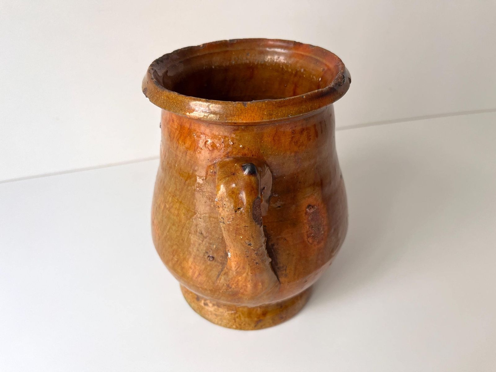 photo for sale Antieke Franse terracotta confituurpot, 19e eeuw, geglazuurde voorraadpot, keukendecoratie