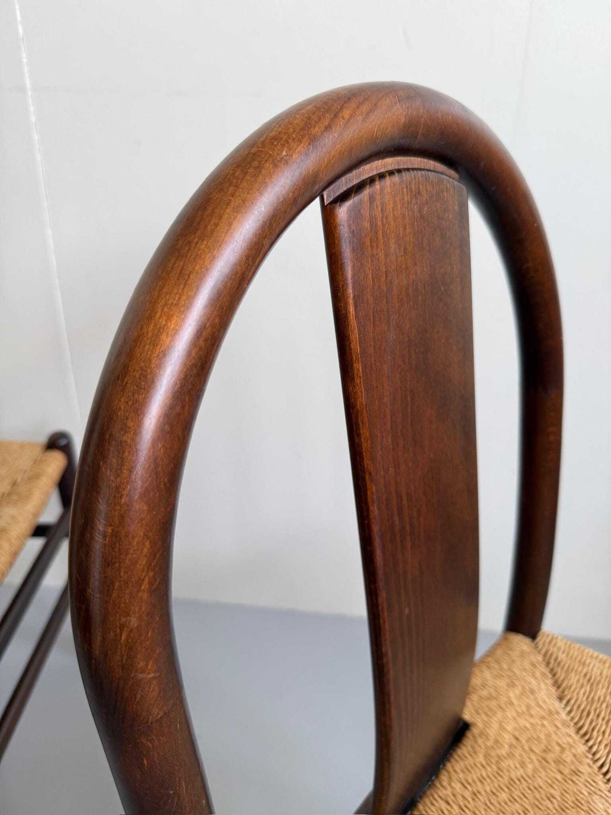Pair Of Dark Brown Dining Chairs Rope Seat By Annig Sarian For Montina photo furniture