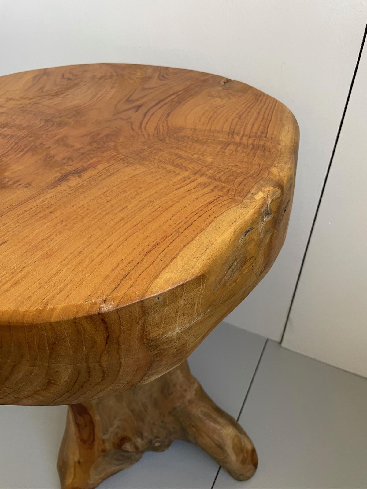 Large Chunky Natural Wooden Tree Root Side Table With Thick Solid Top photo vintage