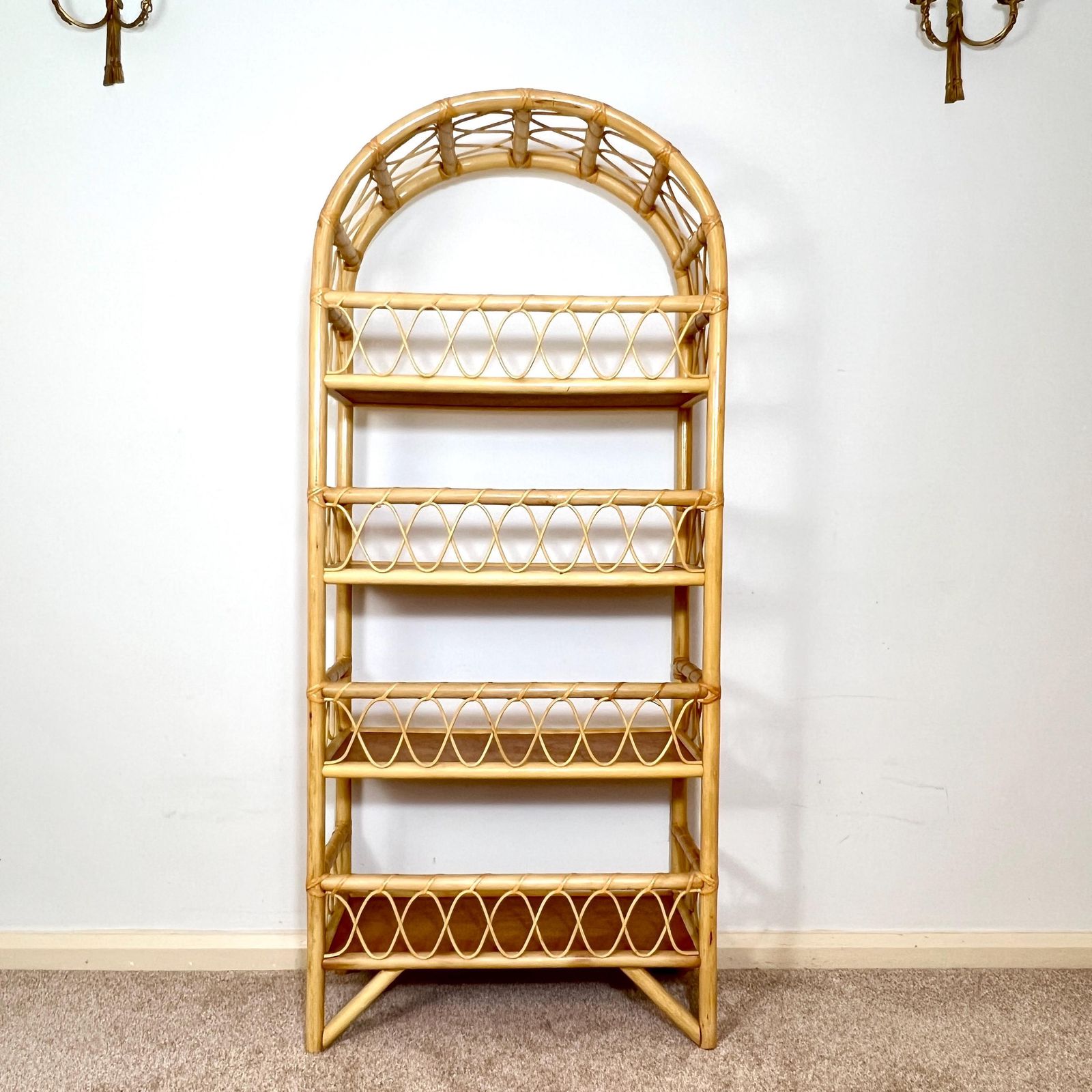 Tiki Boho Bamboo Shelving Unit, Cane Bookcase photo for sale