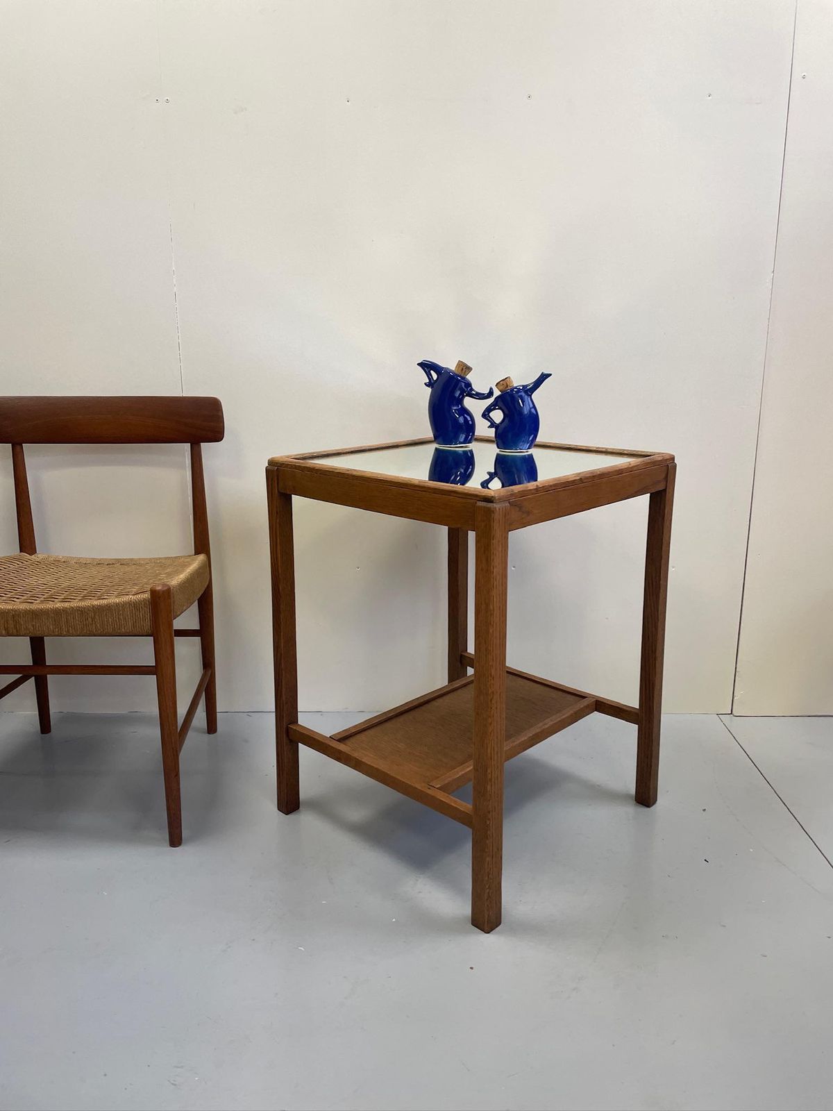 Utility Cc41 Oak Mid Century Modernist Side Table With Mirrored Top