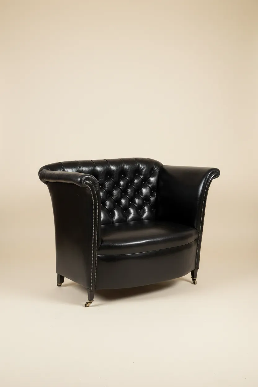 photo furniture English Button Back Leather Sofa, C.1920