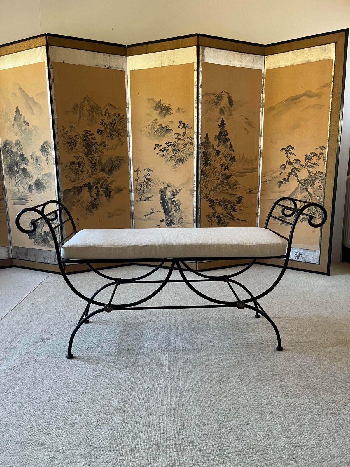 French Wrought Iron Curule Bench photo vinterior