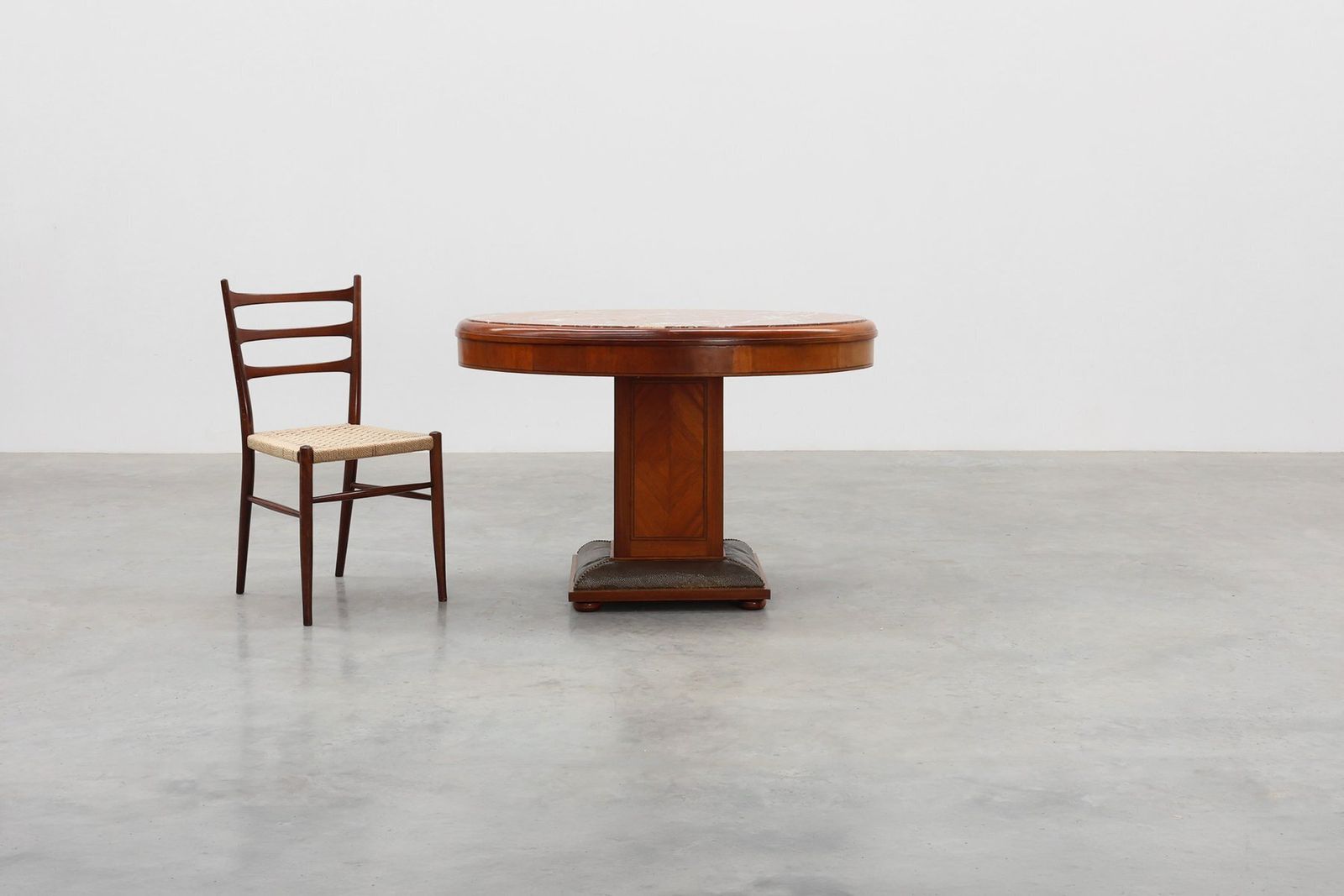 Art Deco Oval Side Table In Walnut With Marble Top From De Coene, Belgium, 1925 photo for sale