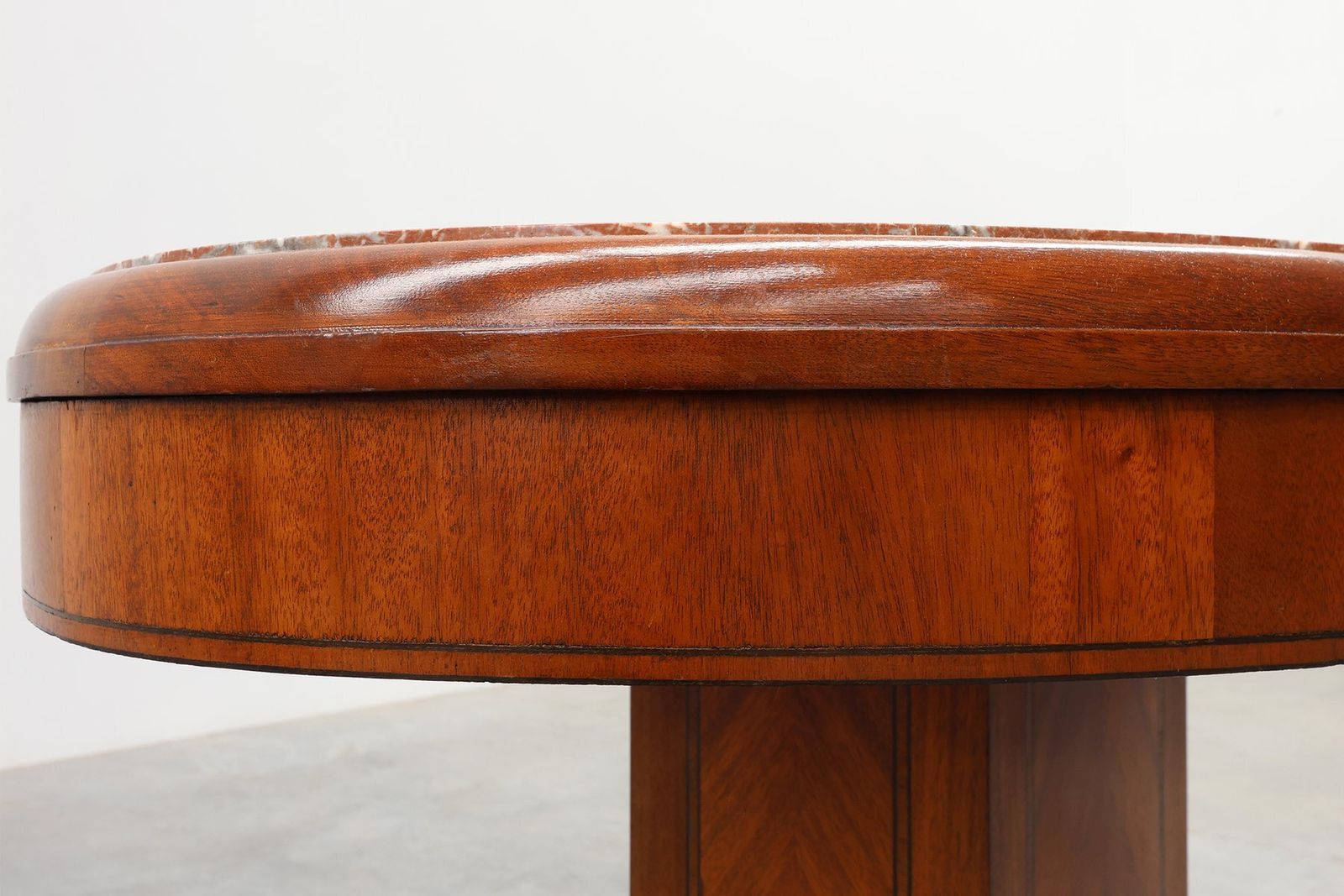photo furniture Art Deco Oval Side Table In Walnut With Marble Top From De Coene, Belgium, 1925