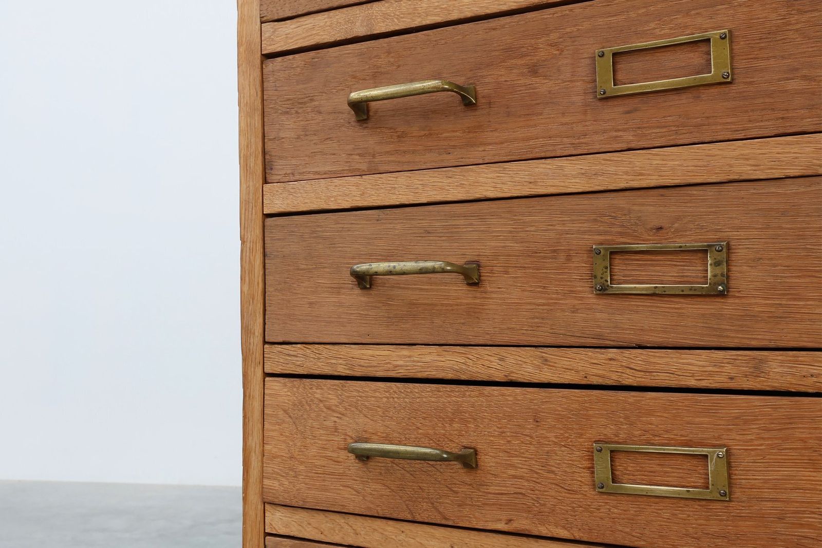 Industrial Oak Filing Cabinet With Brass Handles, United Kingdom, 1920s photo buy