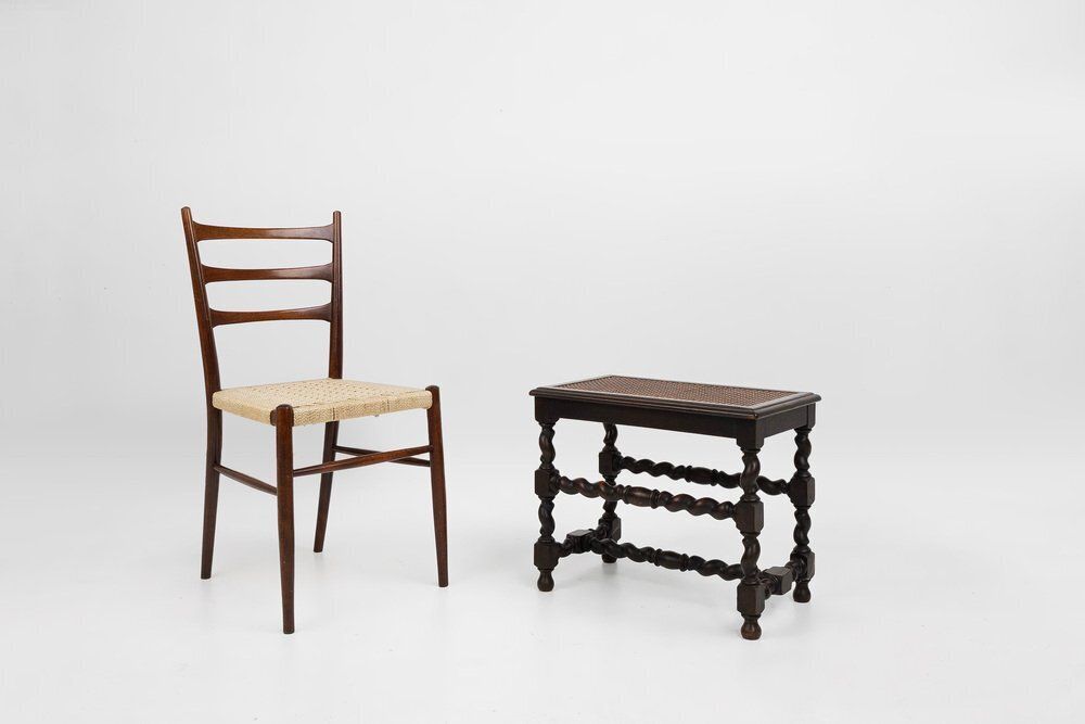 French Wooden Stool With Rattan Top, 1880s photo furniture