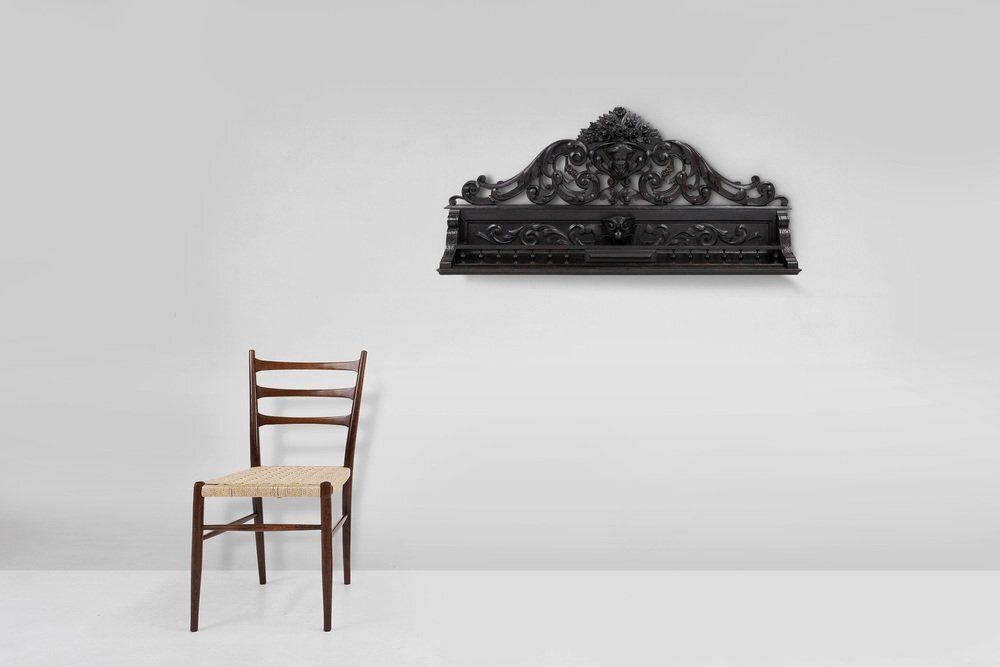 Baroque Carved Black Wooden Sculptured Shelf, France, 1850s photo furniture