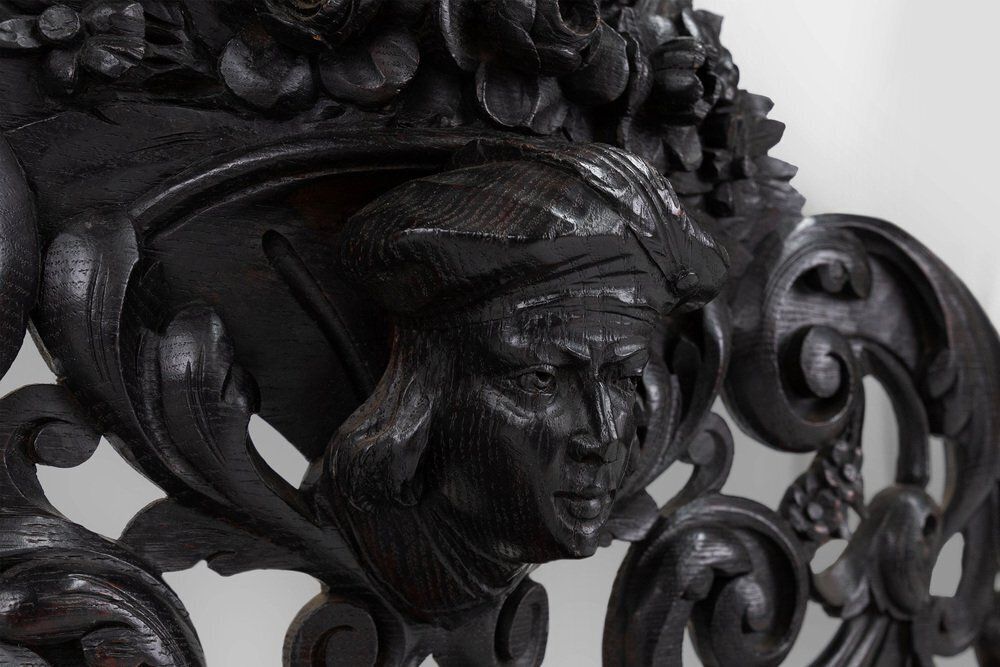 Baroque Carved Black Wooden Sculptured Shelf, France, 1850s photo vinterior