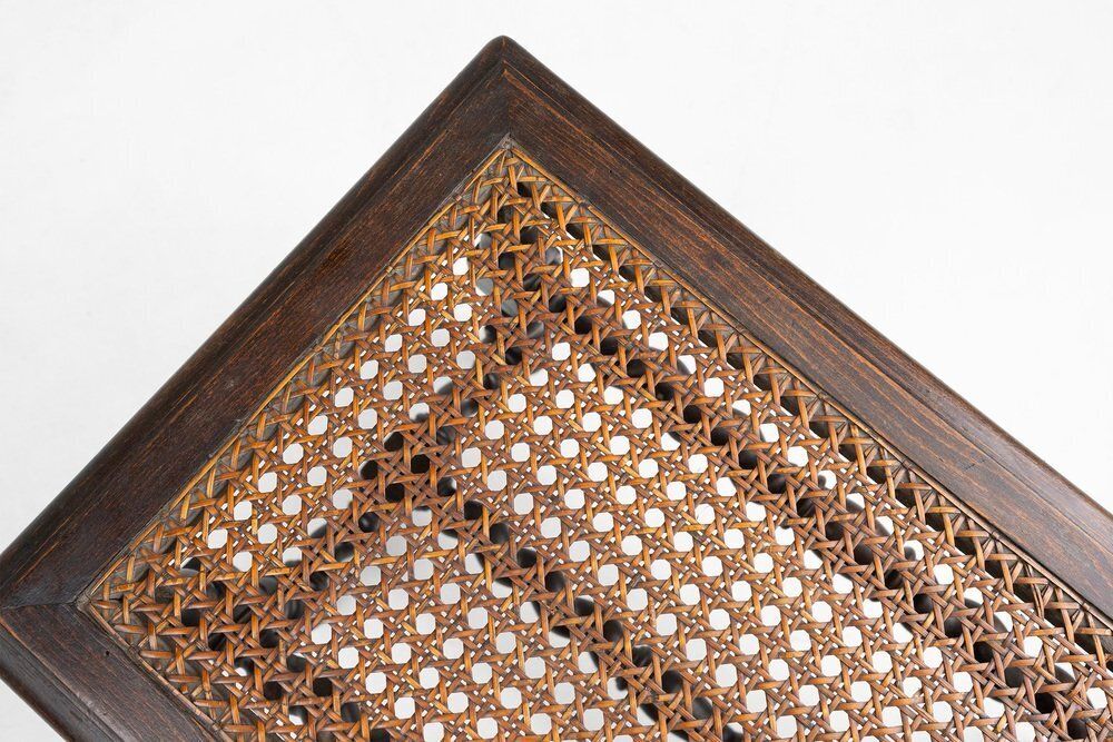 Furniture French Wooden Stool With Rattan Top, 1880s photo