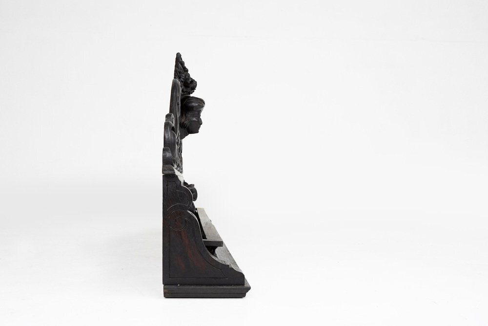 Furniture Baroque Carved Black Wooden Sculptured Shelf, France, 1850s photo