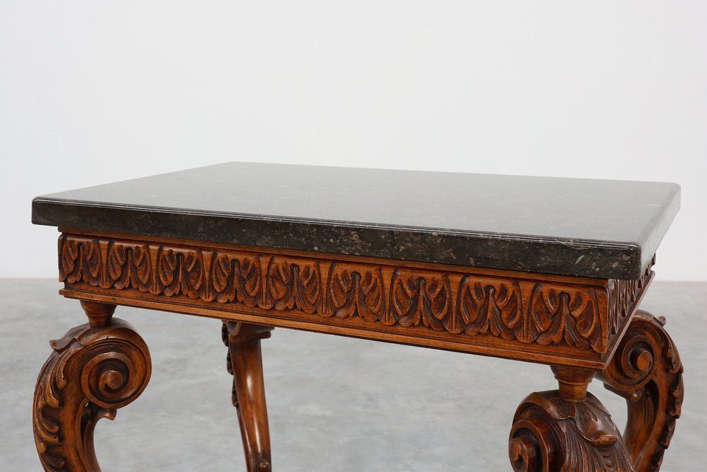 Napoleon III Style Carved Walnut Side Table With Ardune Top, France, 1900s photo Furniture