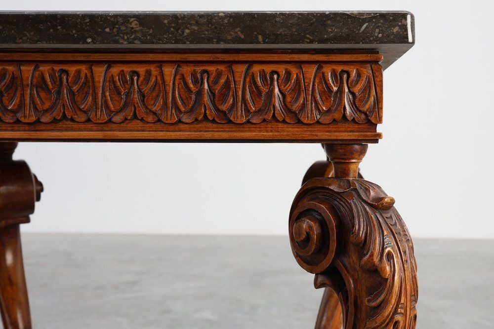 photo furniture Napoleon III Style Carved Walnut Side Table With Ardune Top, France, 1900s