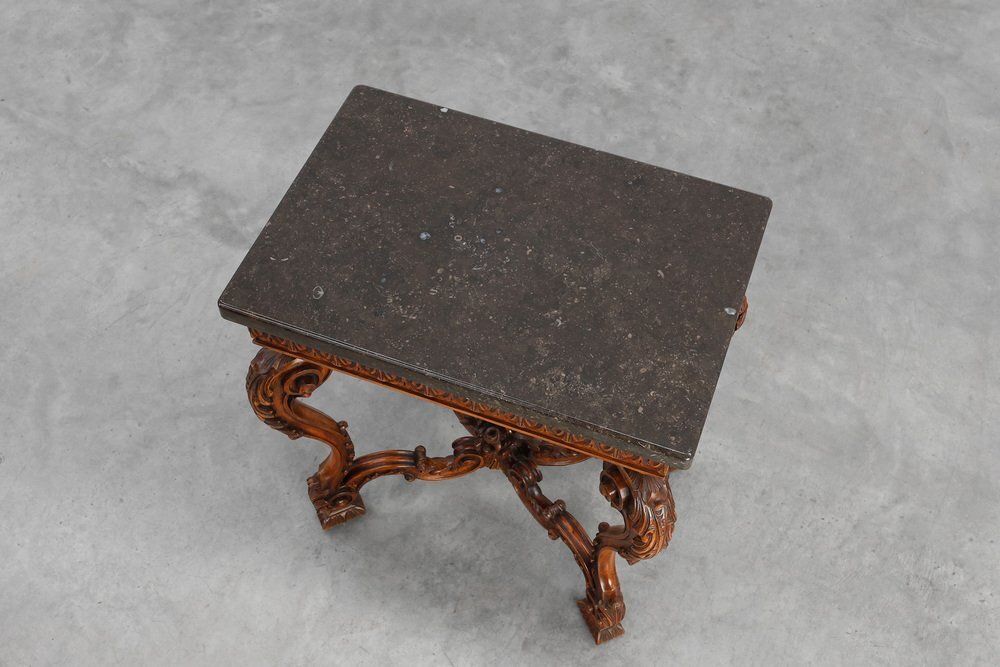 Furniture Napoleon III Style Carved Walnut Side Table With Ardune Top, France, 1900s photo