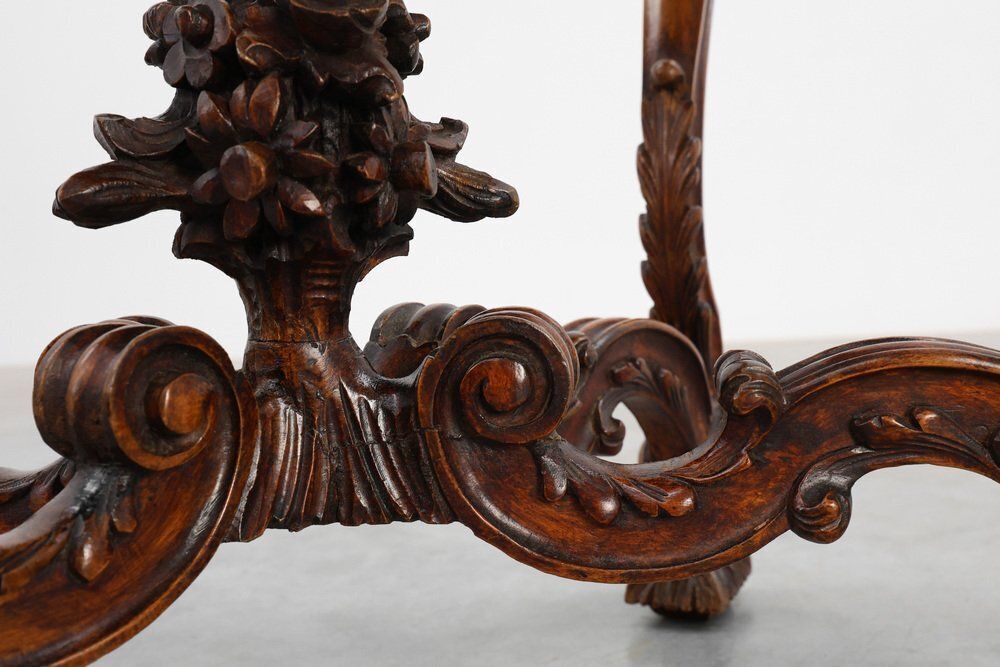 photo for sale Napoleon III Style Carved Walnut Side Table With Bluestone Top, France, 1900s